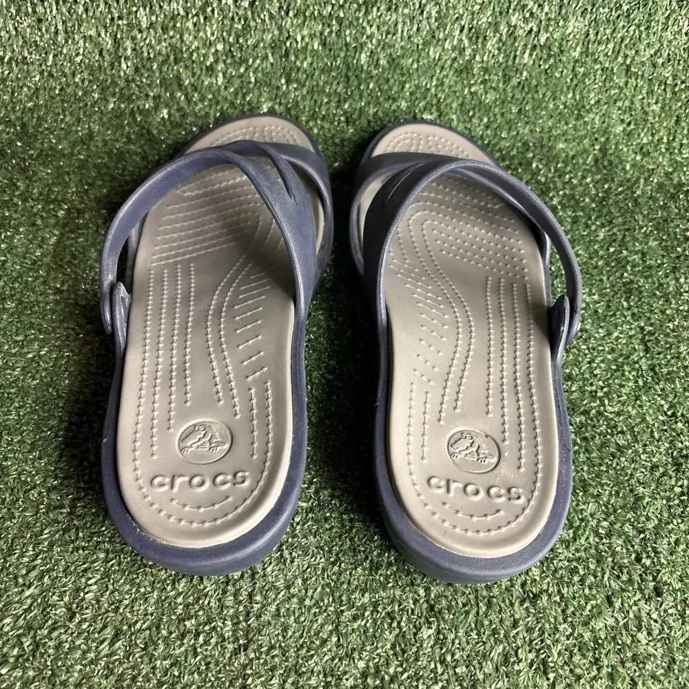 Crocs Patricia Blue Gray Wedge Heel Slides‎ Sandals 10386 Womens Size 10